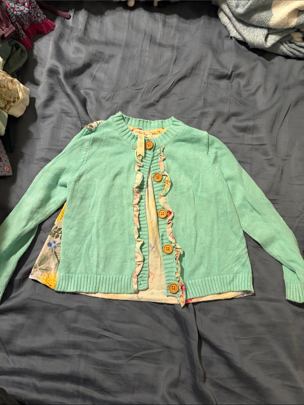 Matilda Jane Mint Green Ruffle-Trim Cardigan with Wooden Buttons
